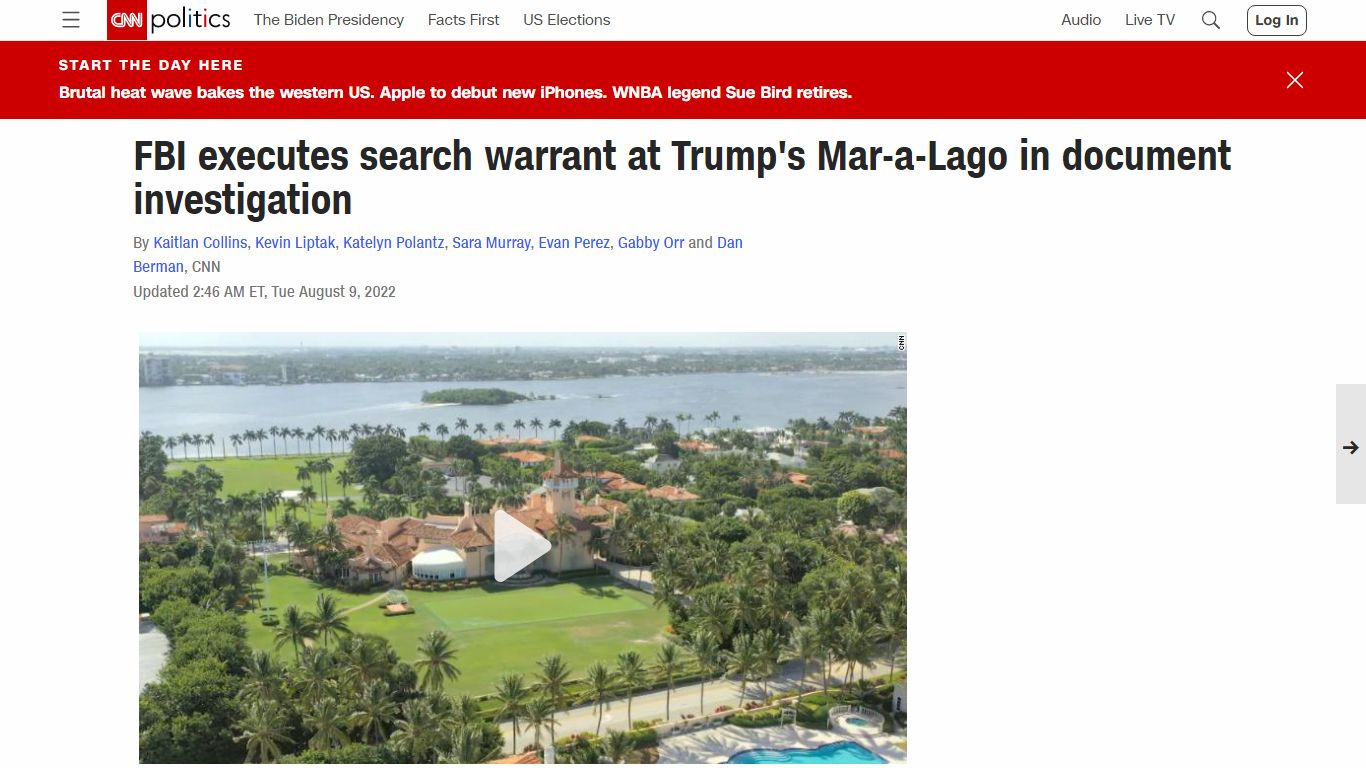 Trump's Mar-a-Lago searched by FBI in document investigation - CNNPolitics